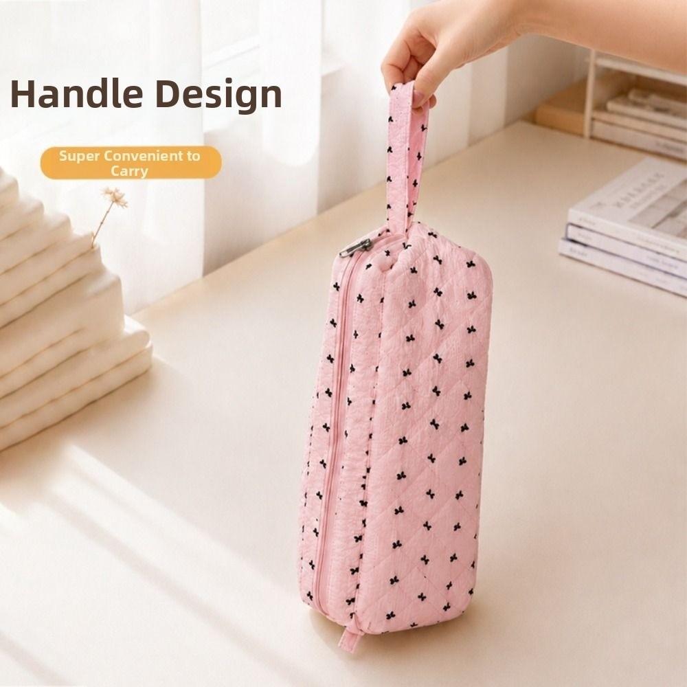 Gifts Bowknot Hair Dryer Storage Bag Quilted Texture Wide Opening Cosmetic Bag Hair Tool Storage Bathroom Organization