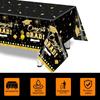 3 Pack Graduation Tablecloth Decorations,54x128inch Black Gold Congrats Grad Disposable Plastic Waterproof Rectangular Table Cloth Cover Decor for