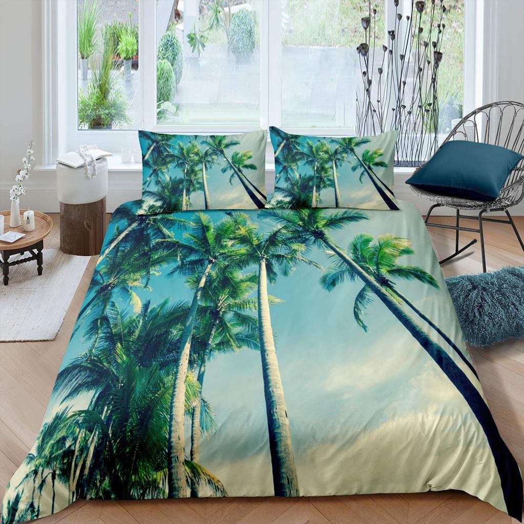 Comforter Palm Tree King Queen Full Twin Tropical Leaves Comforter Watercolor Style Bedding Set Polyester