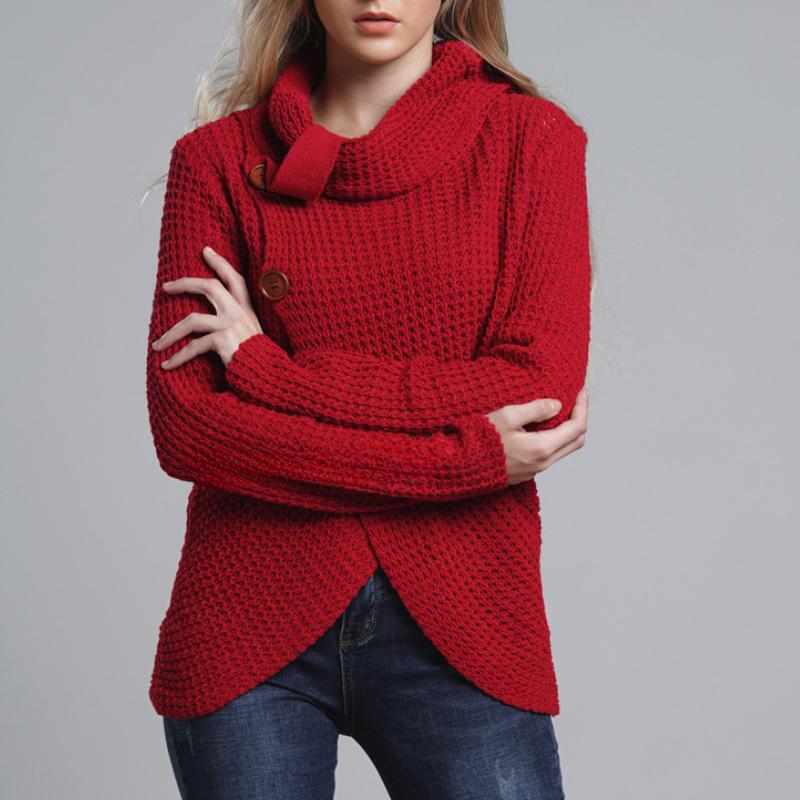 IHUASU Women's Autumn and Winter Fashion Knit Sweater Commuter High Neck Long Sleeve Large Size Loose Cardigan Sweater