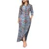 Abito lungo da donna, moda casual, temperamento, catena allentata, stampa geometrica, camicia a maniche lunghe, camicia con bottoni