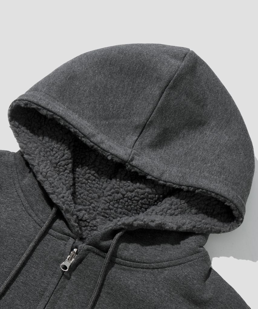Agod Reversible Heavy Fleece Boa Hooded Zip-Up [Charcoal]