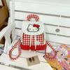 Cute Hello Kitty And Plaid Pattern Girl Canvas Backpack For Daily Use