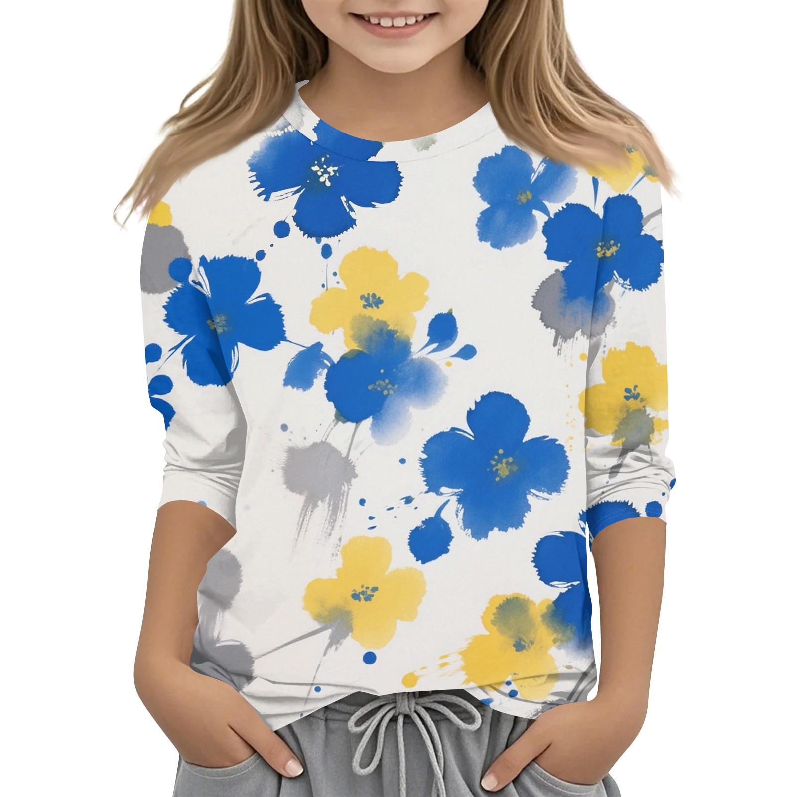 

Детская футболка с круглым вырезом и принтом, рукава 3/4, повседневная футболка 160 белый