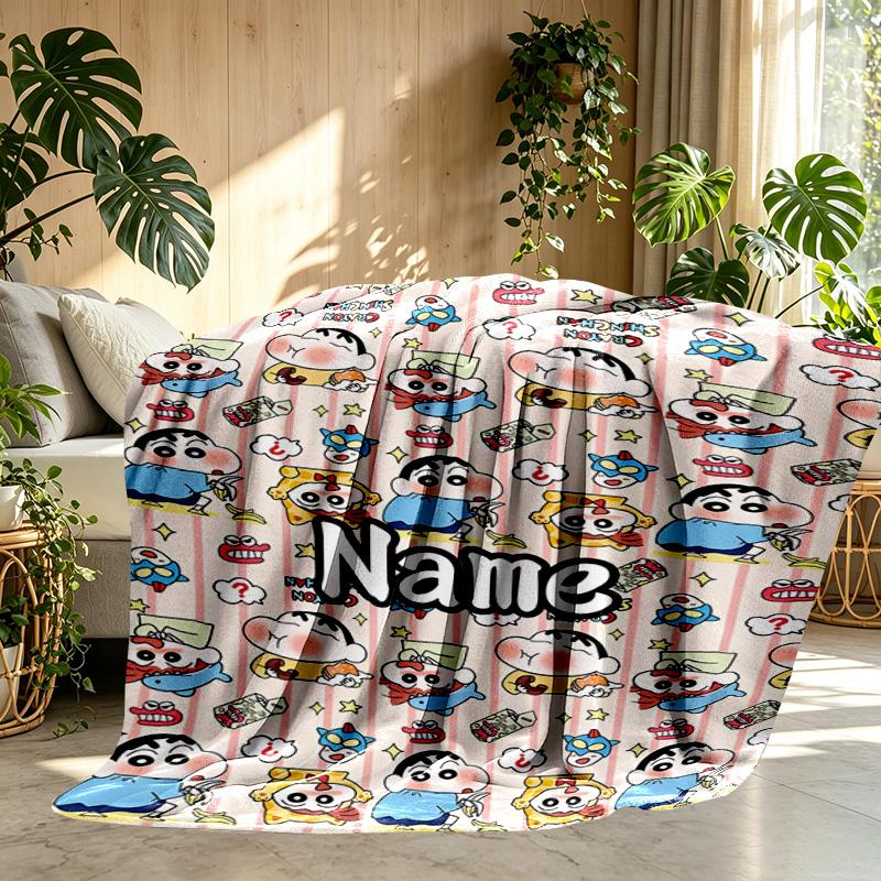 Custom Name Personalized Crayon Shin Print Blanket, Home Decor, Bedroom, Sofa, Camping, Couch, Gifts for Birthday ChristmasEnthusiasts