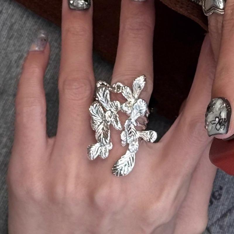 Art exaggeration glossy floral ring Couple high-end fashion irregular oil painting style rings for women engagement resizable