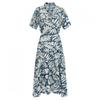 Shop   Billy Women S China Collar Button Half Open Short Sleeve Long Flare dreSS
