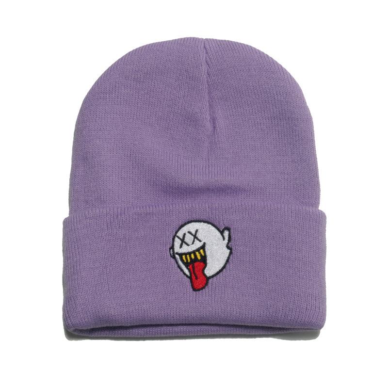 

Уличный трендовый бренд вышивка гримаса вышивка шерстяная шапка теплая шапка от холода маленький дьявол вязаная шапка хип-хоп шапка от холода мужчина M（56-58cm） светло-фиолетовый