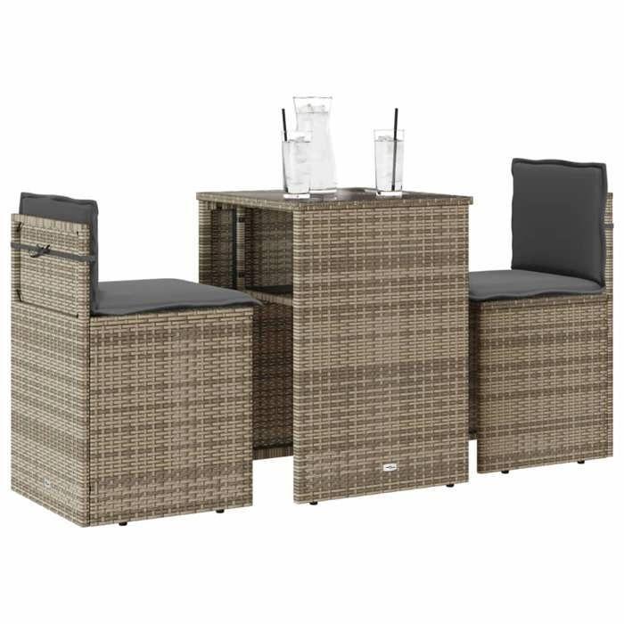 VidaXL Ensemble de bistro 3 pcs avec coussins beige résine tressée, ensemble de bistro de jardin, ensemble de balcon, 4003872