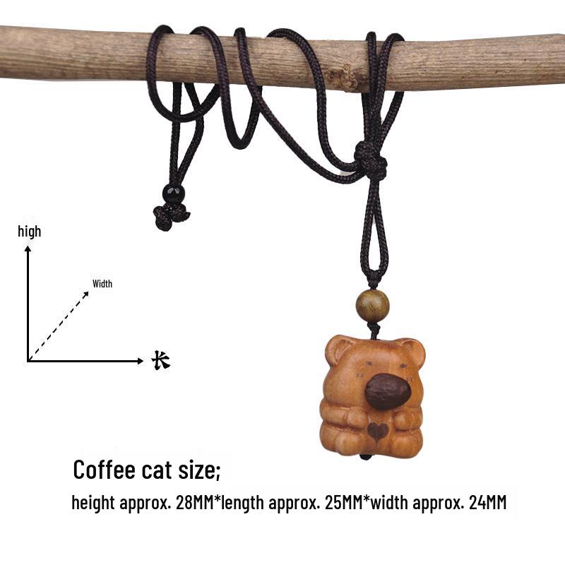 Peach Wood Coffee Bean Teddy Bear Heart Handbag Charm Pendant Keychain