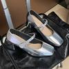 French Silver Rhinestone Mid-heel High-heeled Shoes Women 2025 New One-line Buckle Heel Pumps Luxury Sandals