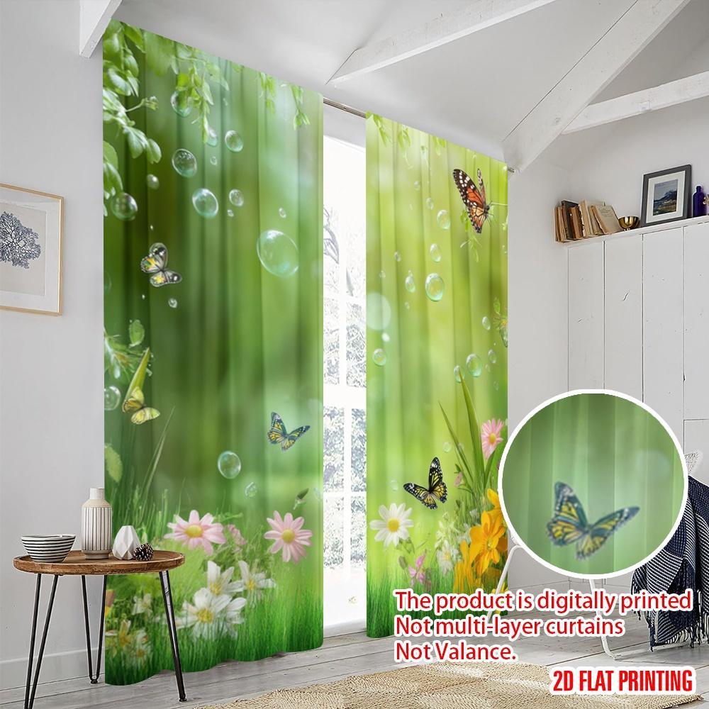 2pcs,2D plane printing Curtains Roller Blinds Butterfly Meadow(1) Polyester Easy Install (without rod) Home Decor for Living
