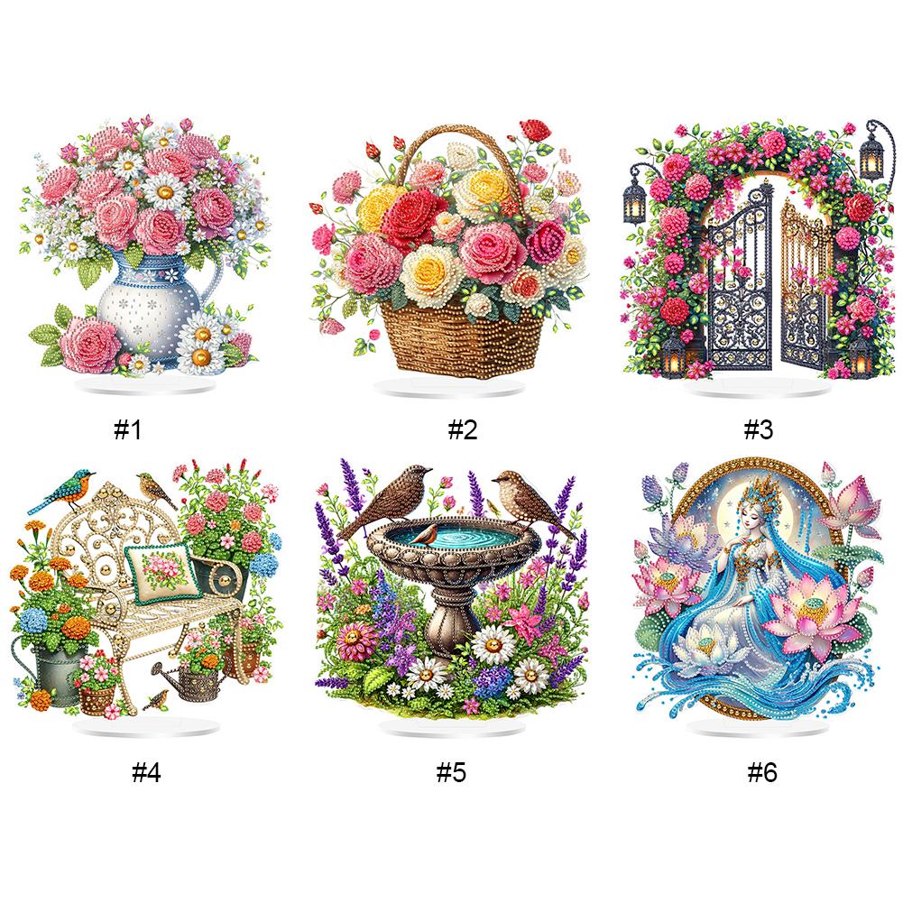 Acrylic Special Shaped Flowers Diamond Painting Tabletop Ornaments Kit Diamond Painting Desktop Decorations for Table Decoration