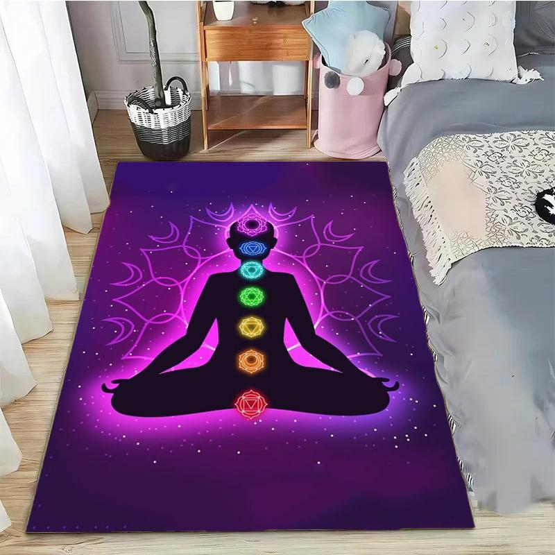 Rainbow 7 Chakra Mandala Bohemia Area Rug,Carpet Rug for Living Room Bedroom Sofa Doormat Decor,Yoga Soft Non-slip Floor Rugs