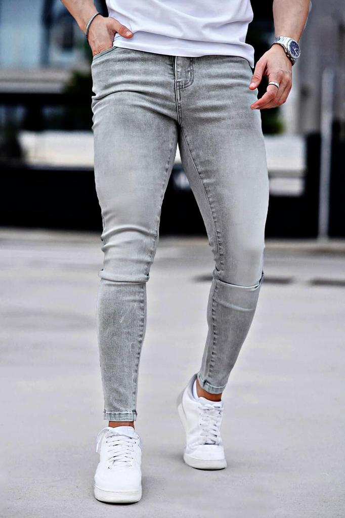 GINGTTO Men's Skinny Stretch Denim Jeans, Gray, Size 30