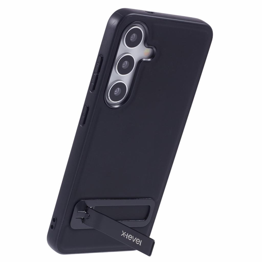 X-LEVEL For Samsung Galaxy S25 Phone Case Leather Coated PC TPU Back Cover with Metal Kickstand
