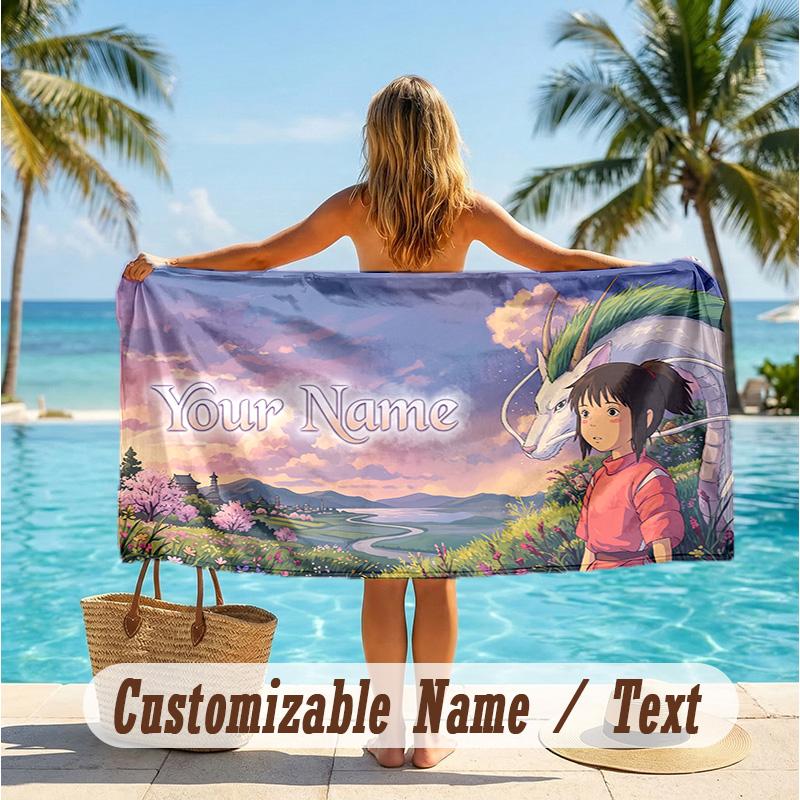 Custom Text Beach Towel, Soft Absorbent Swimming Multi-use TowelSpirited Away