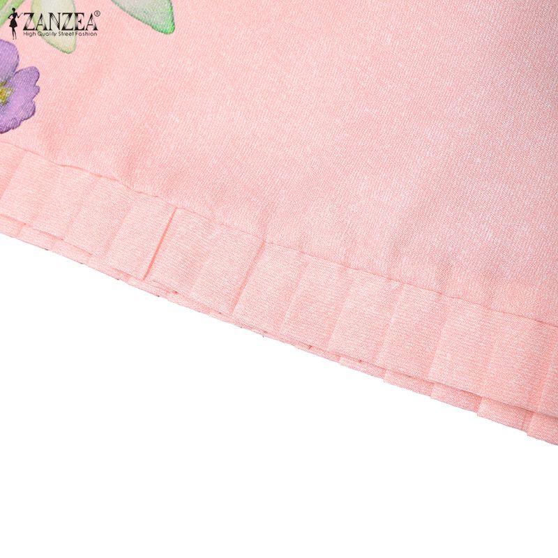 ZANZEA Blusa da donna casual con scollo rotondo, stampa floreale, manica corta larga