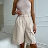 Summer Women's High Waist Straight Wide Leg Knee Length Suit Shorts, Casual Loose Slimming Fashion European American Style Streetwear Shorts