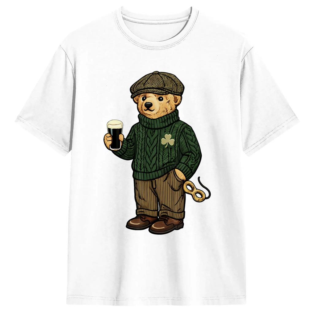 Cool Funny Teddy Bear Feeling Lucky Drinking St Patricks Day  T Shirts Men O Neck Plus Size Tees Short Sleeve Streetwear Tops