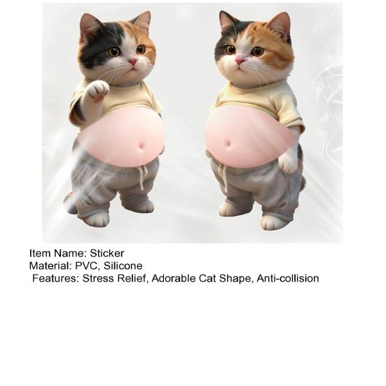 2Pcs 3D Belly Cat Anti-collision Sticker Anxiety Stress Relief Elastic Tummy Cartoon Kitten Decal Silicone Belly Animal Buffer Sticker