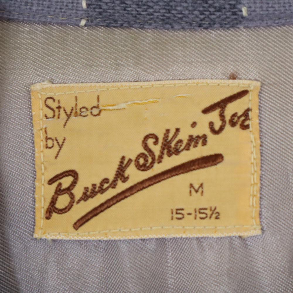 Vintage 50s Open Collar Check Long Sleeve Open Collar Shirt M Gray Men's Used