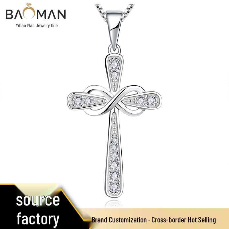 Sterlingsilber S925 Kreuz Halskette mit Schleife Zirkon Anhänger für Damen - Trendiges Schmuck Accessoire