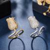 Copper Flower Rings With Dazzling Cz Aesthetic Wedding Accessories Female Opening Rings Fashion Jewelry