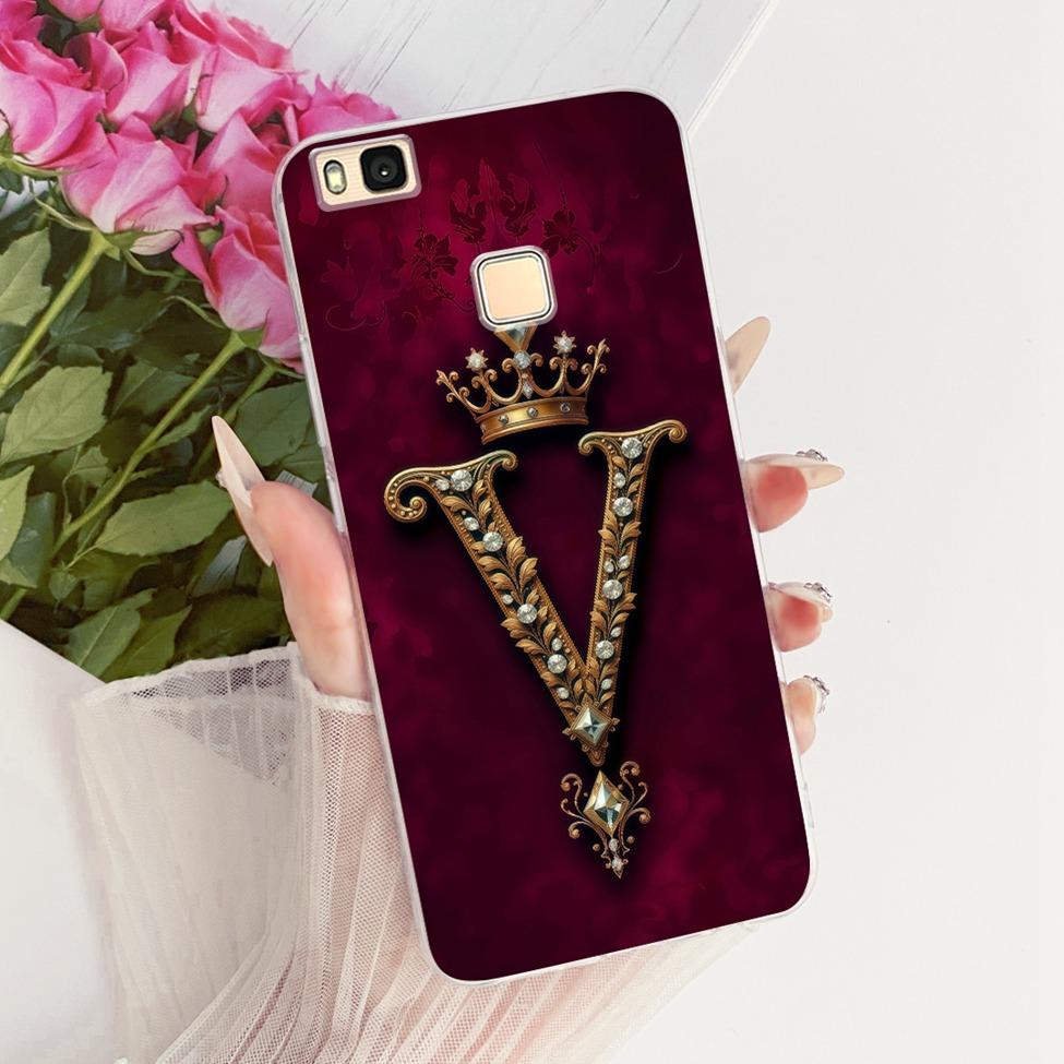 Clear For Huawei P9Lite VNS-L21 VNS-L22 Cover For Huawei P9 Lite Case Luxury Crown A-Z Letters 2D Flat Pattern Soft Phone Case