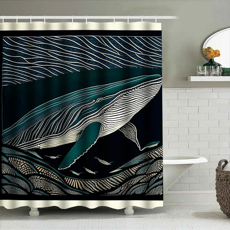 Luxury Whale Bath Mat Shower Curtain Set Decorative Waterproof Modern Printing Home Decoration Bathroom Accessories