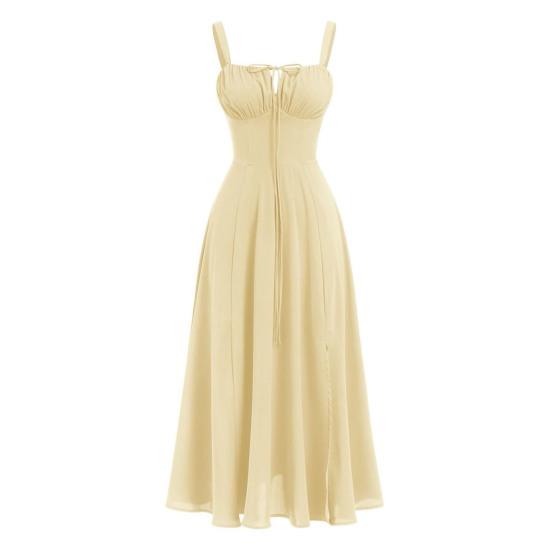 Bohemian Style Summer Dress Adjustable Drawstring Corset Versatile Square Cut Midi