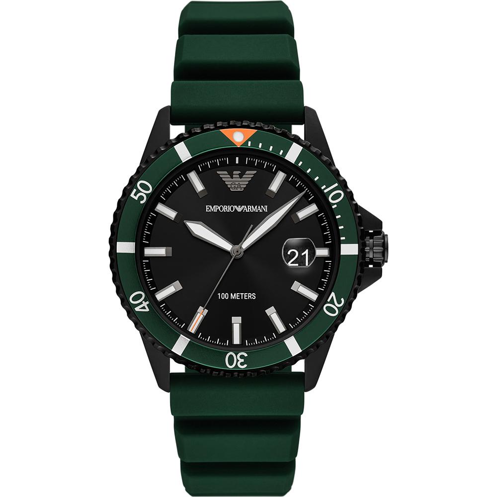 

Emporio Armani Diver Black Green Silicone/Rubber Gents Quartz Watch AR11464 чёрный