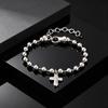 Silver Color Rosary Beads Chain Cross Pendant Bracelets, Stainless Steel Wristband Bracelet, Jewelry for Men Father's Day Gift