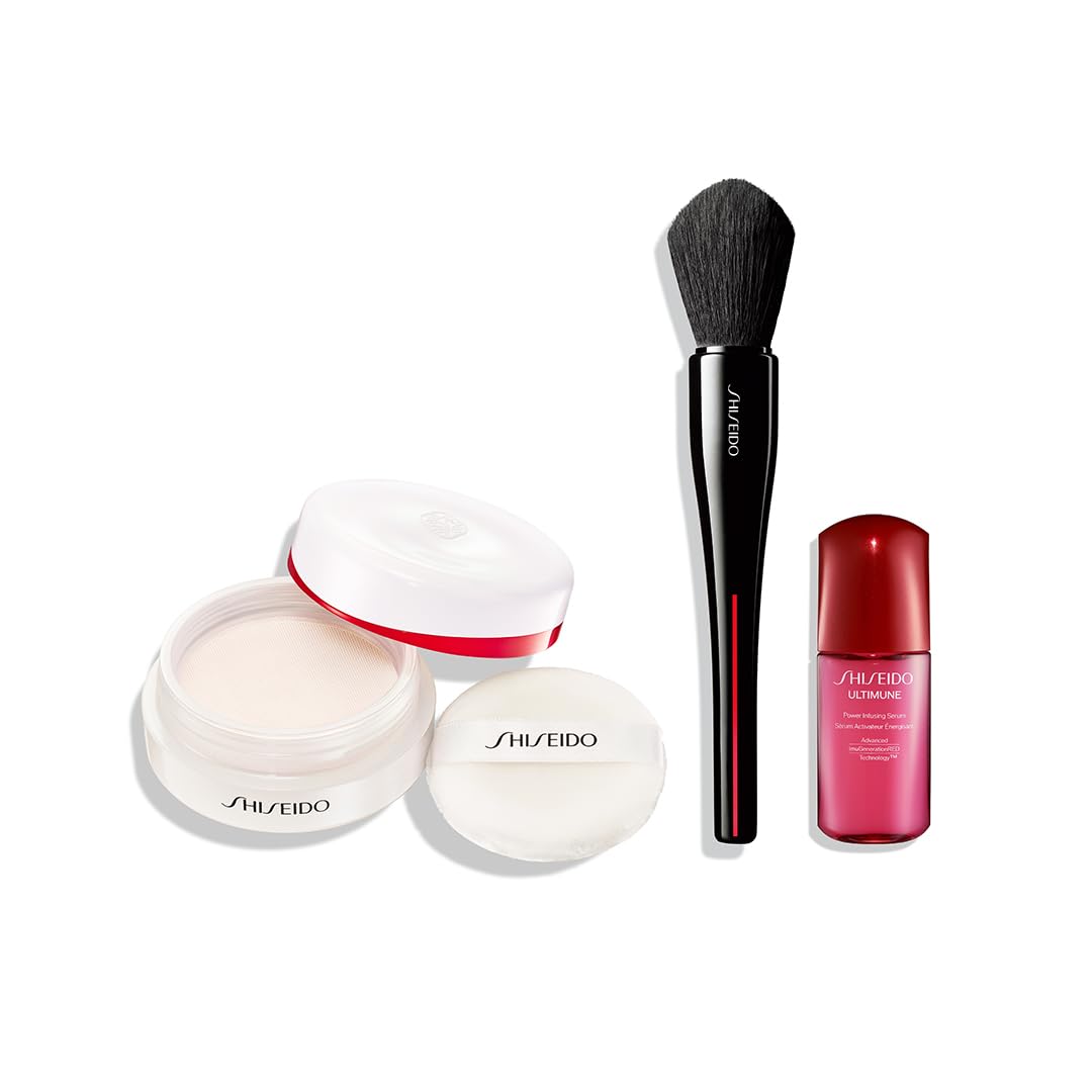 SHISEIDO Essence Skin-Setting Powder 01 hydrating glow 7g + MARU FUDE Multi Face Brush with special size serum (10mL)