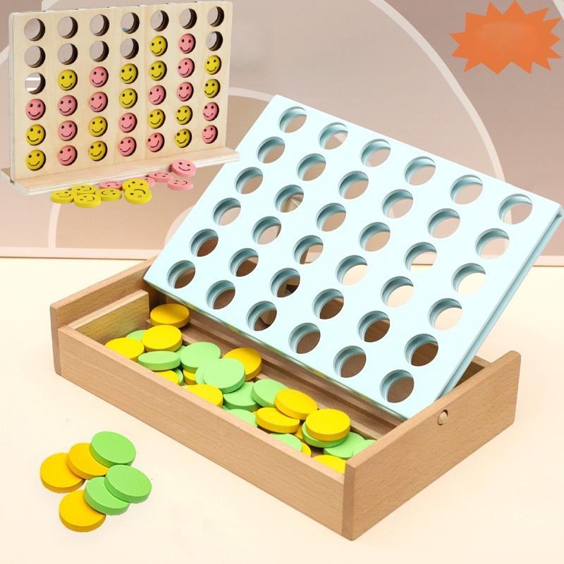 High-quality Wooden Connect Four Toy Interactive Game For Parent-child Bonding