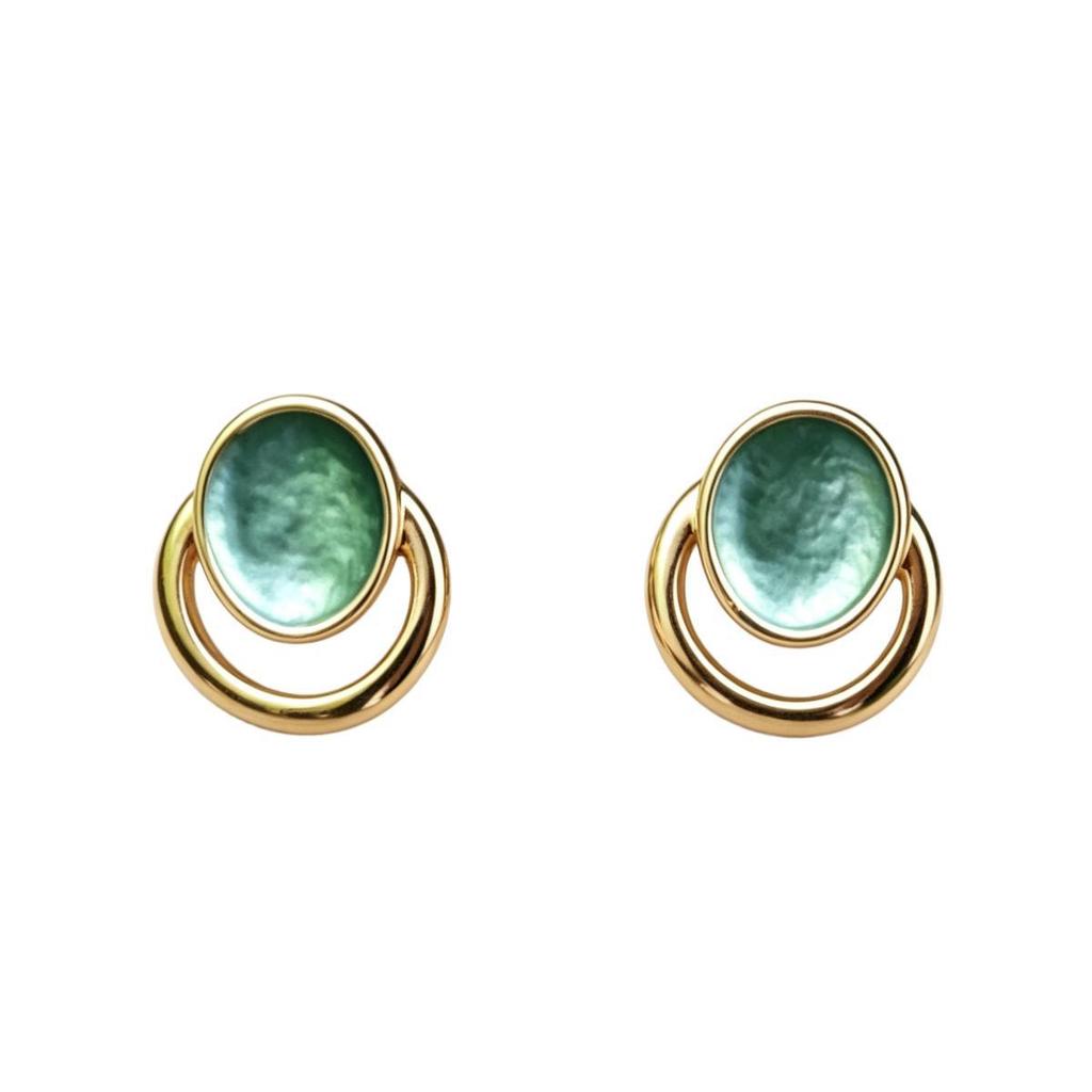 Elliptical enamel environmentally friendly alloy stud earrings double-layer ring design daily commute personalized niche earrings