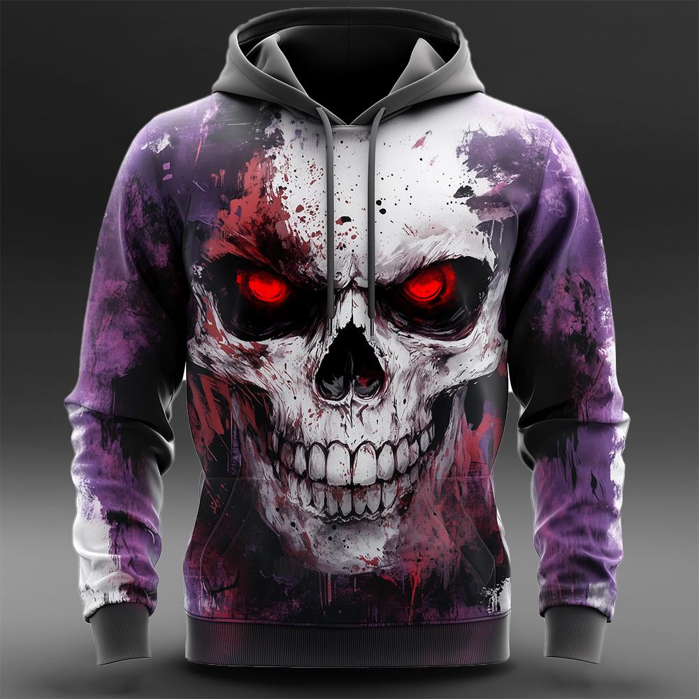 New Trend Skull Tie-dye Hoodie Autumn And Winter Street Hip-hop Style Personality Sweatshirt Men's Super Loose Casual Pullover
