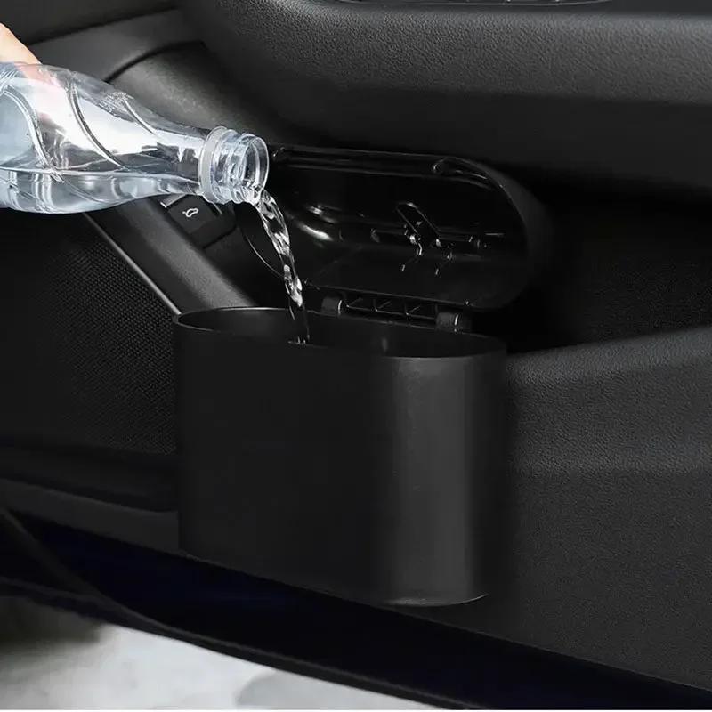 Car Flip Top Trash Can Interior Trash Storage Organizer Storage Box Black ABS Square Universal Organizer Interior Accessories