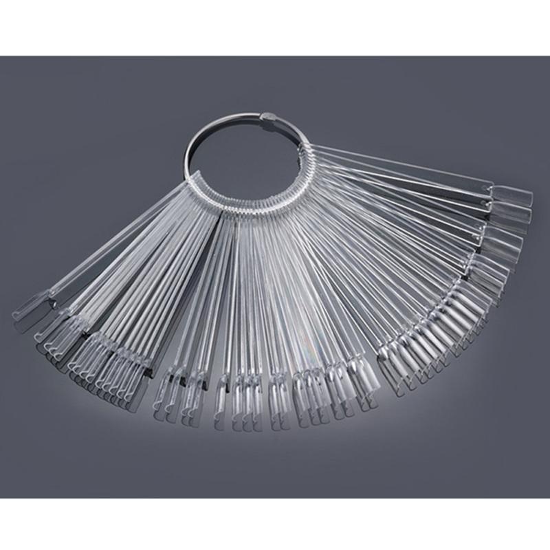 50 Sticks Fake Nail Art Display Stand Practice Nail Gel Manicure False Nails Fan Shape Shelf Color