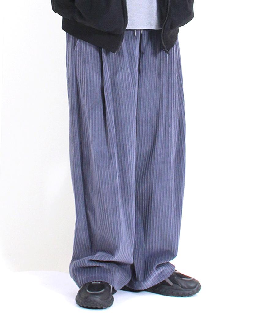 Deumakeu Corduroy Real Wide One-Pleat Pants Grayish Blue