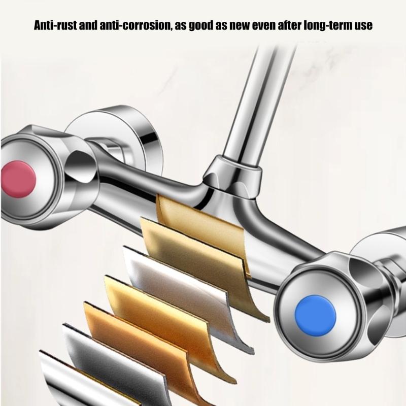 Hot Cold Water Wall Faucet With Double Handles 360 Rotating Spouts for Washing Use