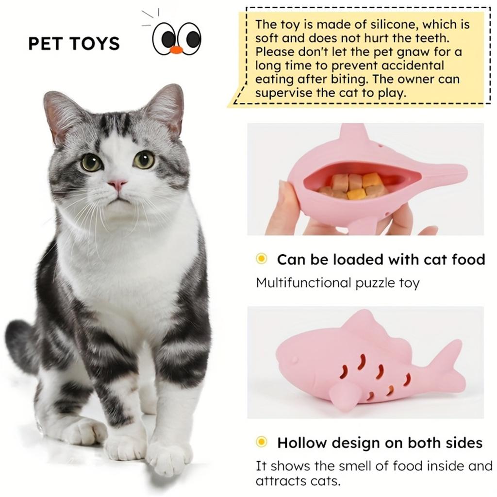 Fish-Shaped Silicone Cats Toy, Interactive Dispensing Puzzle Toy For Cats, -Resistant Teething Chew Toy With Hollow Design To Release Catnip Scent
