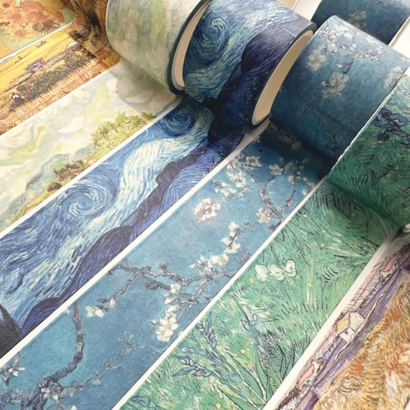 Oil Painting Pattern Tape for Art Craft 30mm Wide Scrapbooking Tape Aesthetic Masking Tape for Journal Album Packaging