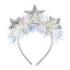 Colorful Rain Silk Star Crown Headband with Sparkly Sequins, 3D Glitter Hair Hoop Decorative Headwear for Wedding Christmas New Year Birthday,