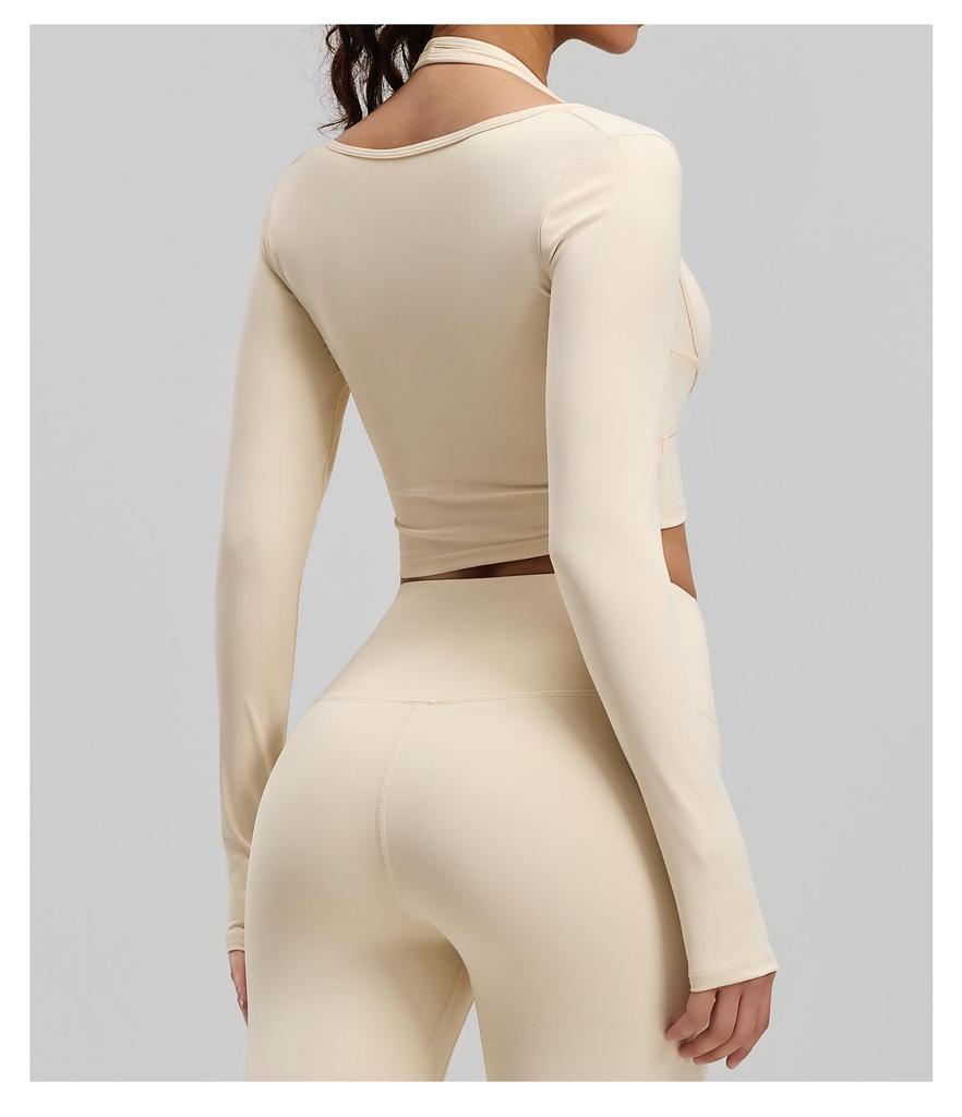Seamless Cross-Neck Yoga Top, Bra-Free, Two-Piece Look, Tight-Fit Sportswear for Women