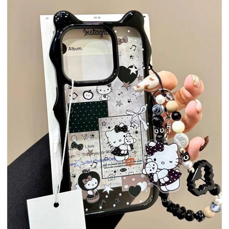 Black and White KT Cat Style iPhone 15 Pro Max Cute Cat Ear Huawei Apple 14 Pro Max Phone Case New Model
