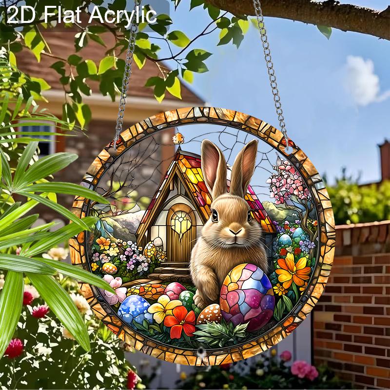 Acrylic Easter Bunny Suncatcher Stained Glass Effect Window Hanging Ornament Easter Lover Gifts