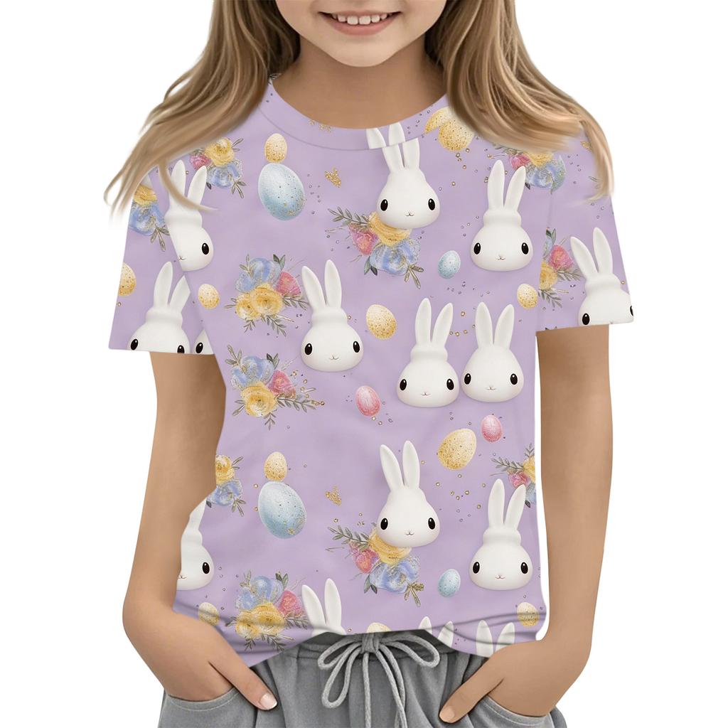 Boys Girls Round Neck Casual Printed Short-sleeved T-shirt Top