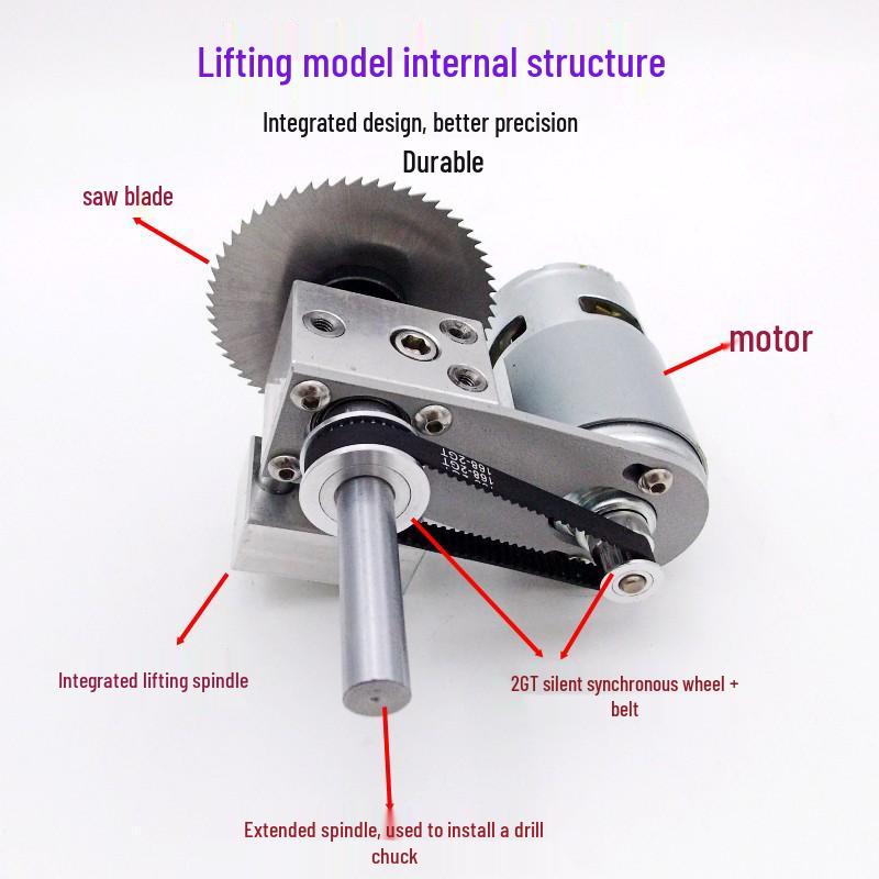 Compact Precision Table Saw for DIY Woodworking, Acrylic, and PCB Cutting with Multifunctional Lifting Capability.