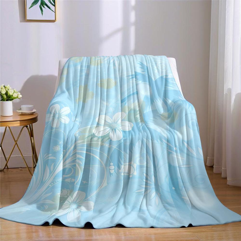 Light Blue Palm Flannel Blanket Warm Soft Halloween Christmas Couch Warm Cozy Decorative Decor Gift for All Season